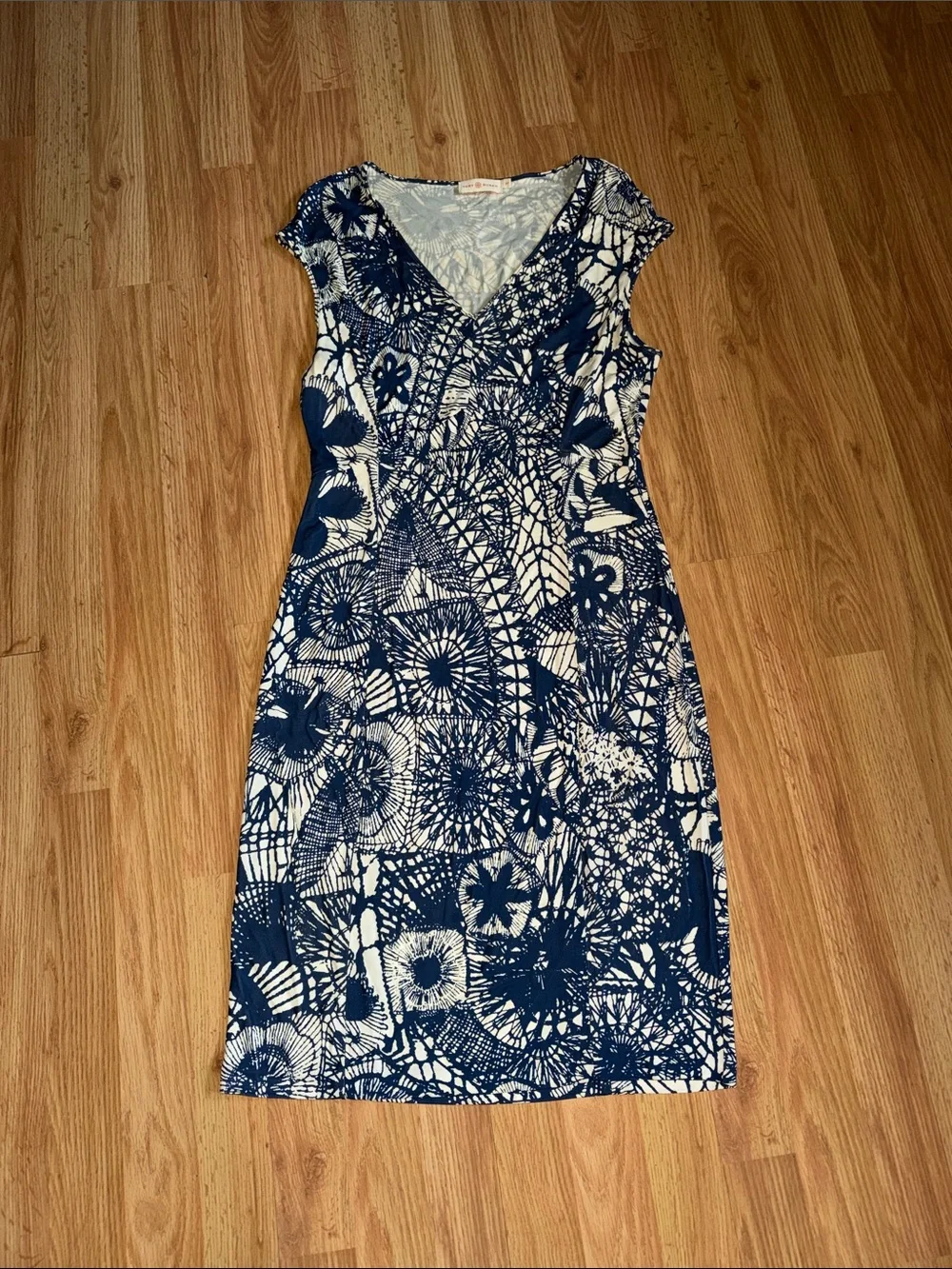 Tory Burch Baltic Sea V-Neck Cap Sleeve Midi Dress Size Small